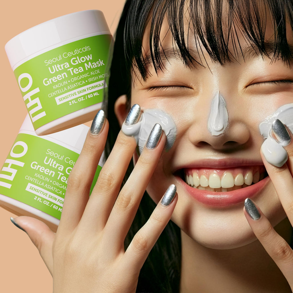 SeoulCeuticals Korean Green Tea Wash-Off Mask for Sensitive Skin – Aloe Vera + Centella Asiatica, Hydrating 2oz