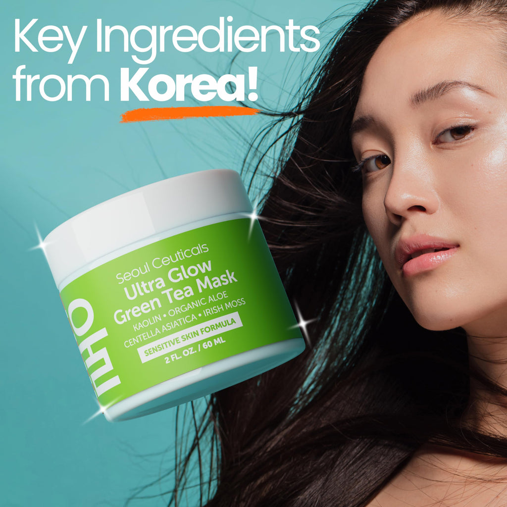 SeoulCeuticals Korean Green Tea Wash-Off Mask for Sensitive Skin – Aloe Vera + Centella Asiatica, Hydrating 2oz