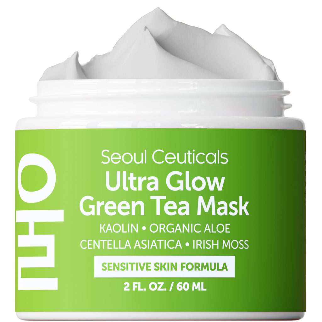 SeoulCeuticals Korean Green Tea Wash-Off Mask for Sensitive Skin – Aloe Vera + Centella Asiatica, Hydrating 2oz