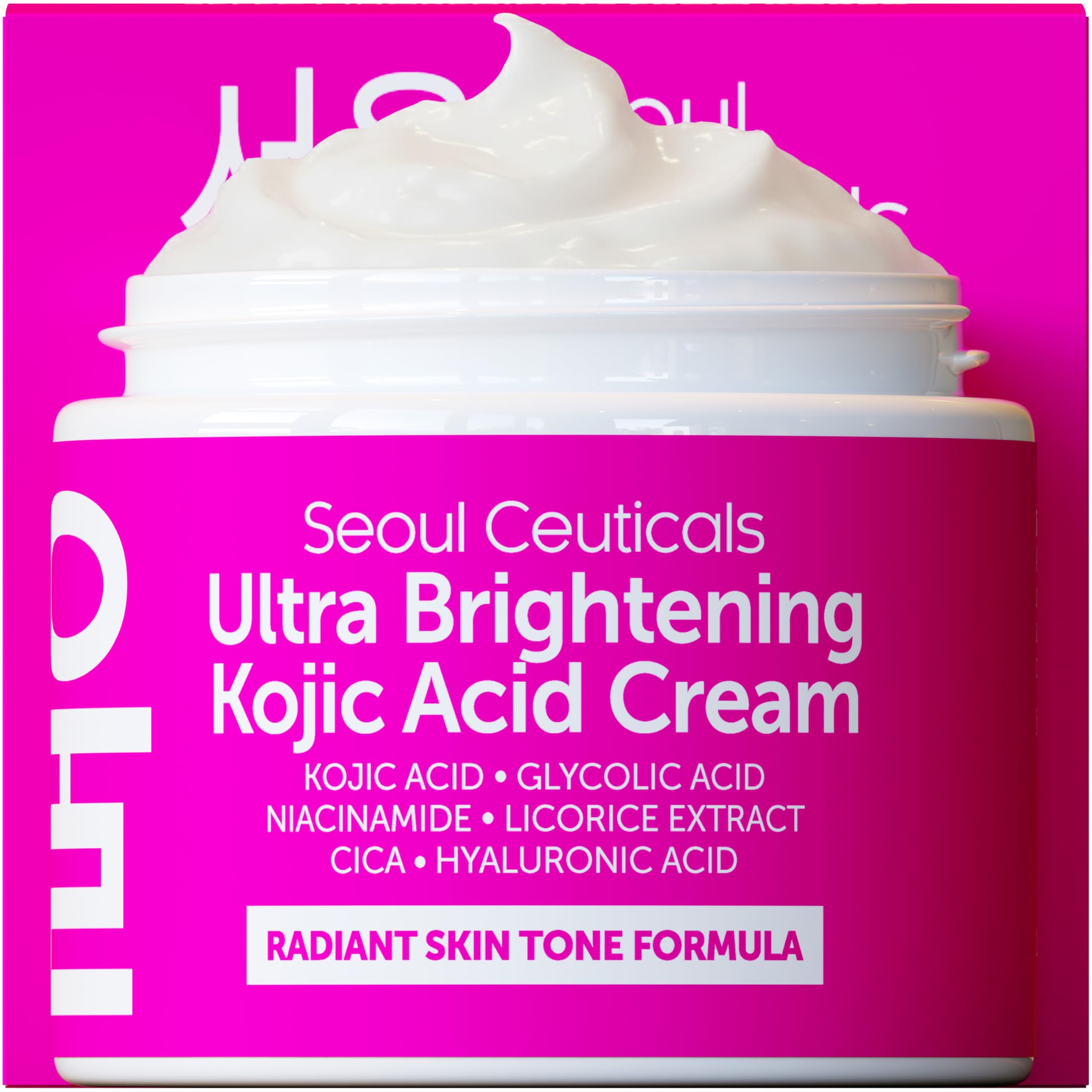 SeoulCeuticals Korean Kojic Acid Cream for Dark Spots | Glycolic + Niacinamide + Cica + HA Moisturizer - Cruelty-Free 2 oz