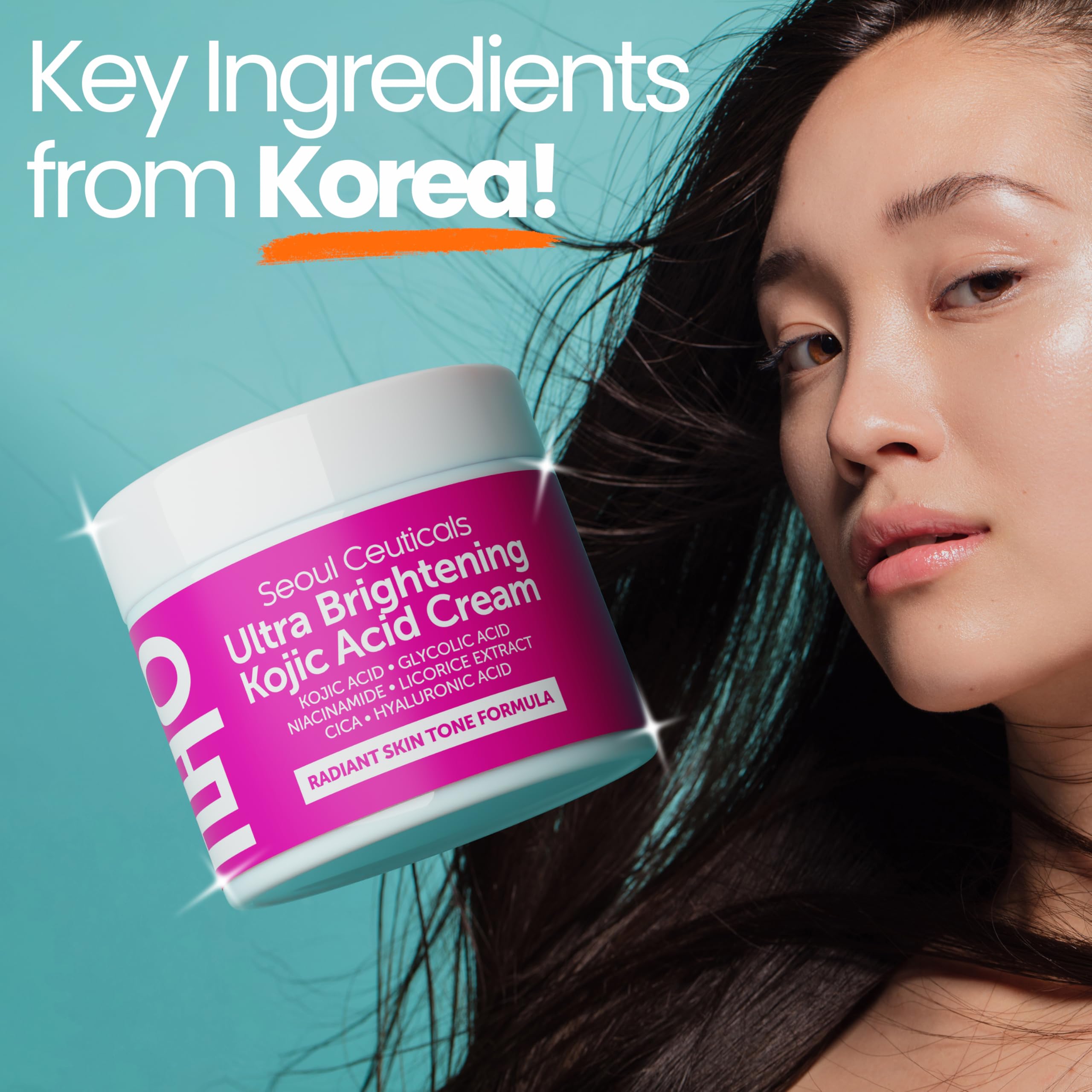 SeoulCeuticals Korean Kojic Acid Cream for Dark Spots | Glycolic + Niacinamide + Cica + HA Moisturizer - Cruelty-Free 2 oz