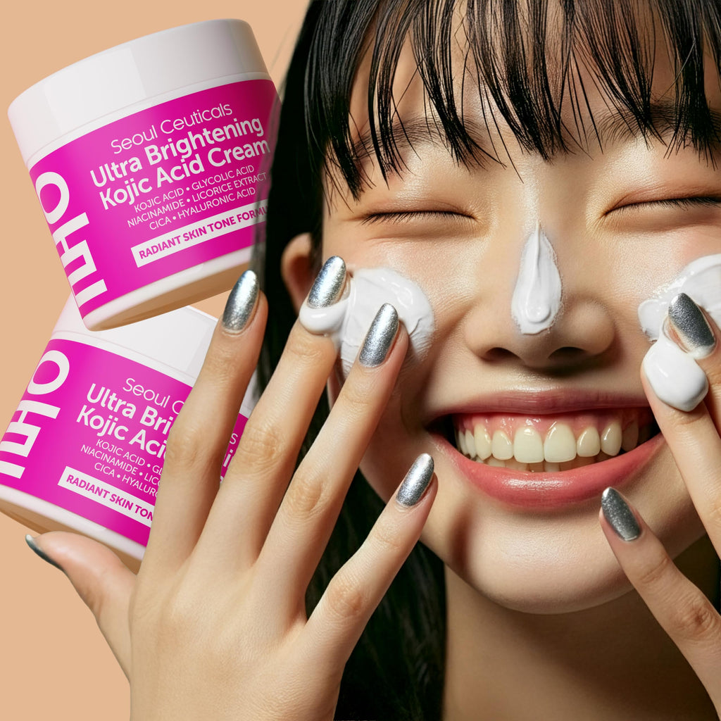 SeoulCeuticals Korean Kojic Acid Cream for Dark Spots | Glycolic + Niacinamide + Cica + HA Moisturizer - Cruelty-Free 2 oz