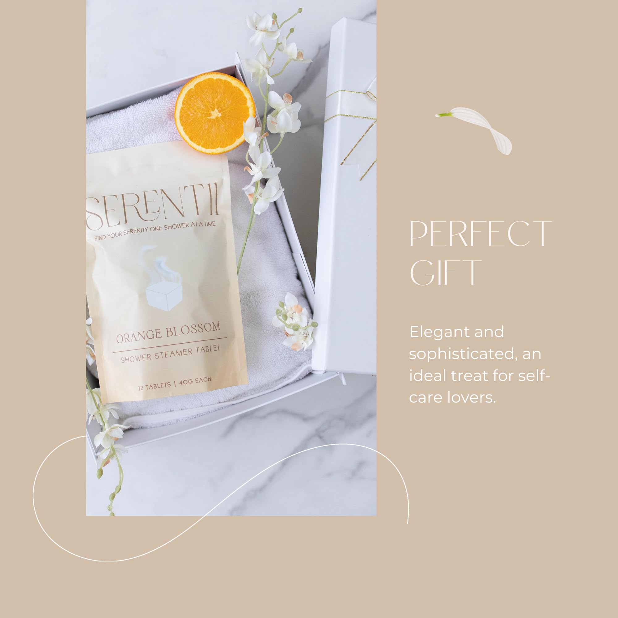 Serentii Shower Steamers – Orange Blossom Aromatherapy, 12 Tablets | Relaxation & Self-Care