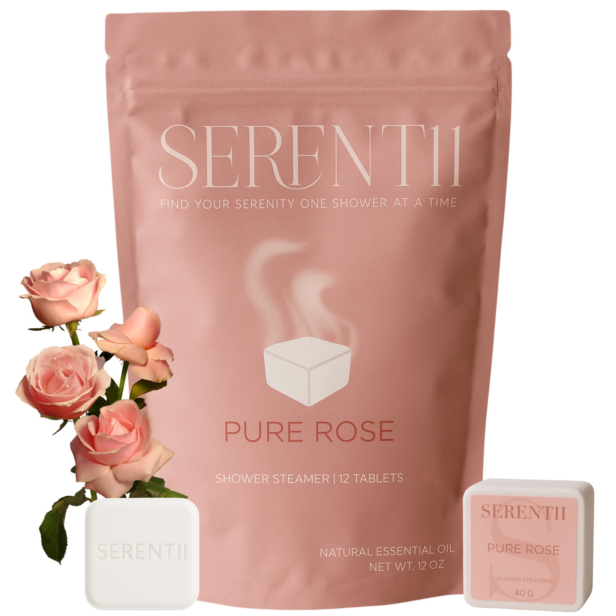 Serentii Shower Steamers Aromatherapy 12 Pack – Rose | Relaxation & Stress Relief