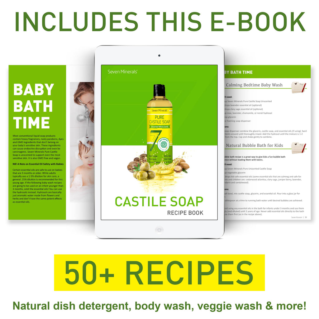 Seven Minerals Pure Castile Soap – No Palm Oil, GMO-Free, Gentle Liquid Soap for Sensitive Skin & Baby (8 oz)