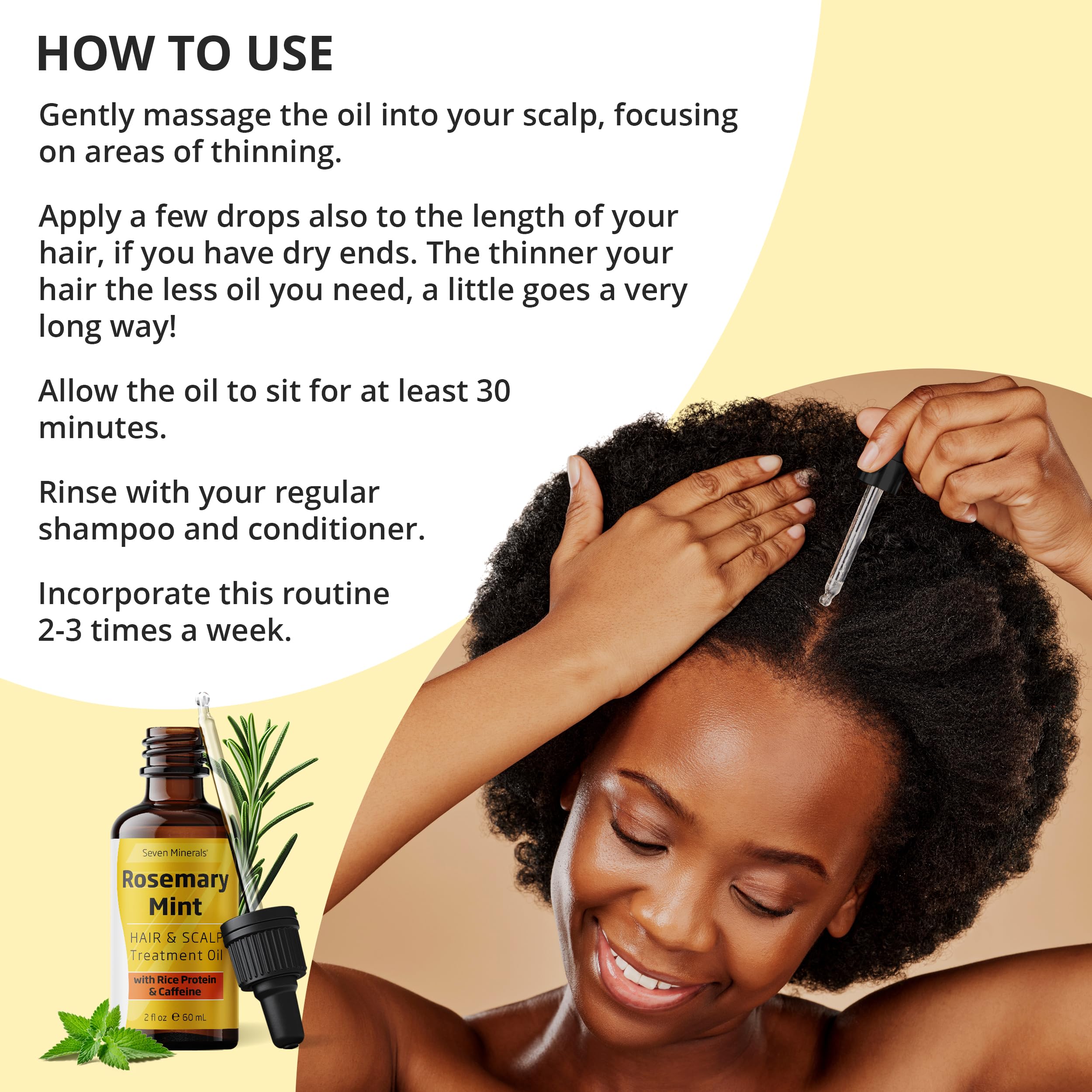 Seven Minerals Rosemary Hair Growth Oil – Rice Protein, Caffeine & Mint, 2 oz