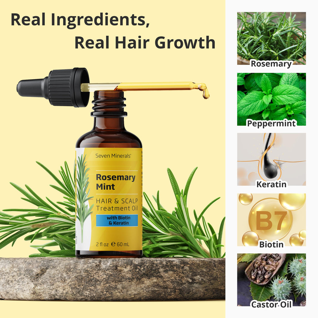 Seven Minerals Rosemary Oil for Hair Growth with Biotin & Keratin – 2 fl oz