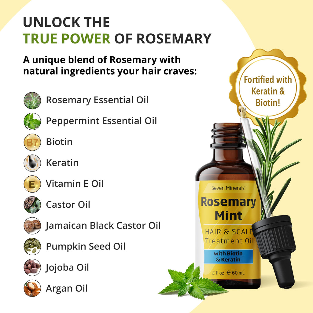 Seven Minerals Rosemary Oil for Hair Growth with Biotin & Keratin – 2 fl oz