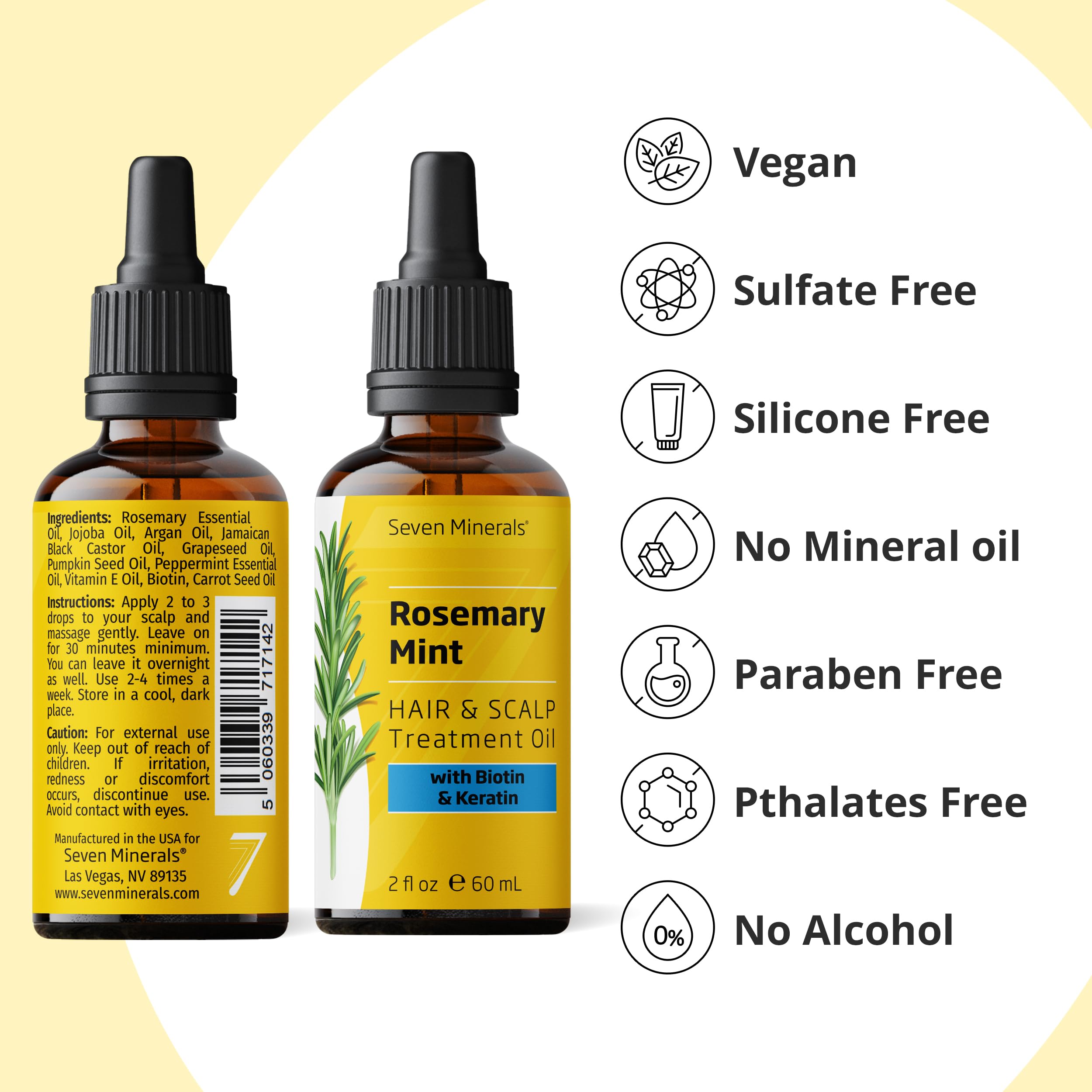 Seven Minerals Rosemary Oil for Hair Growth with Biotin & Keratin – 2 fl oz