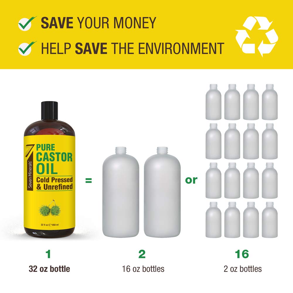 Seven Minerals Pure Cold Pressed Castor Oil – 32 oz Hexane-Free, Unrefined