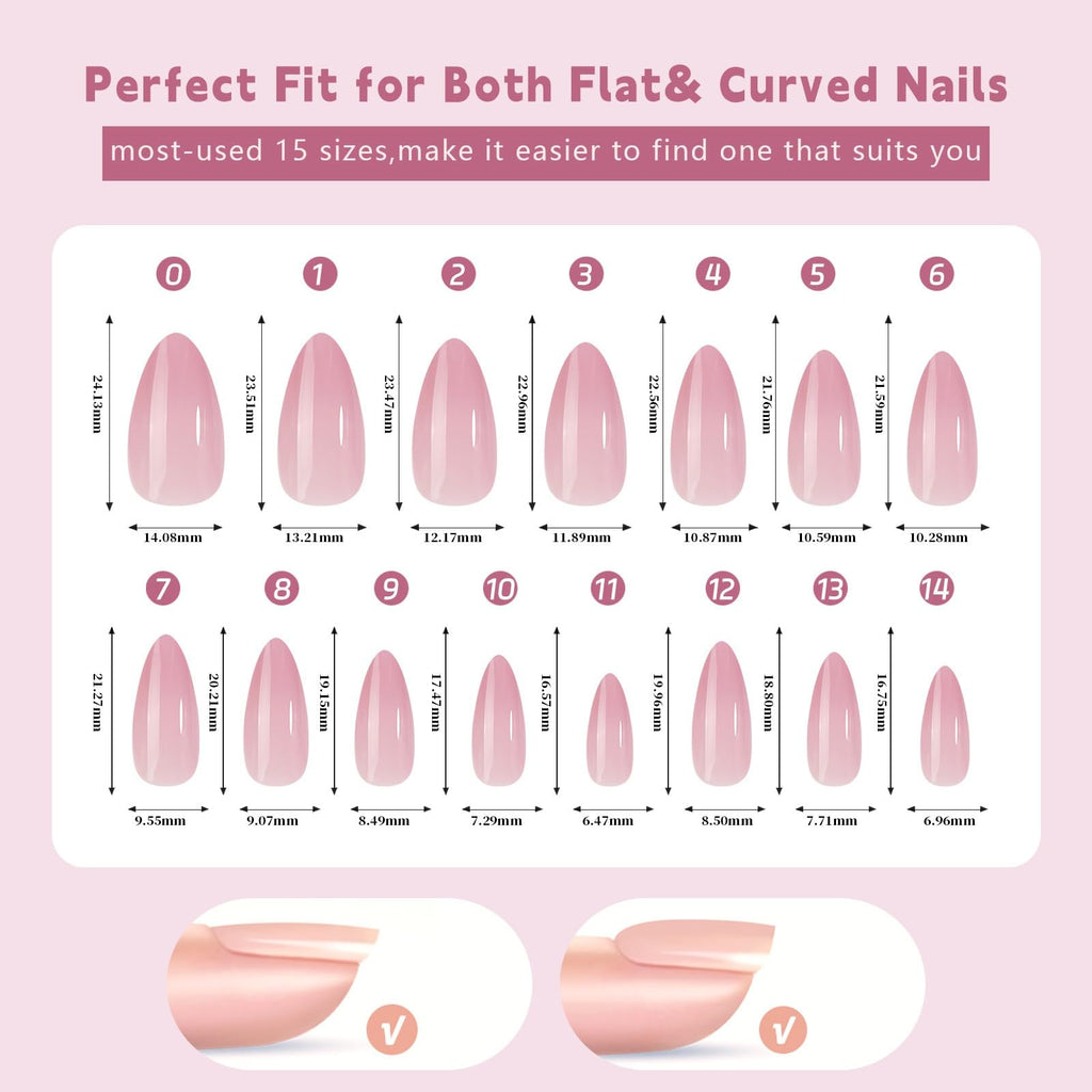 Sevgob 150Pcs White French Tip Press-On Nails – Medium Almond, 15 Sizes, 3-in-1 Soft Gel Tips