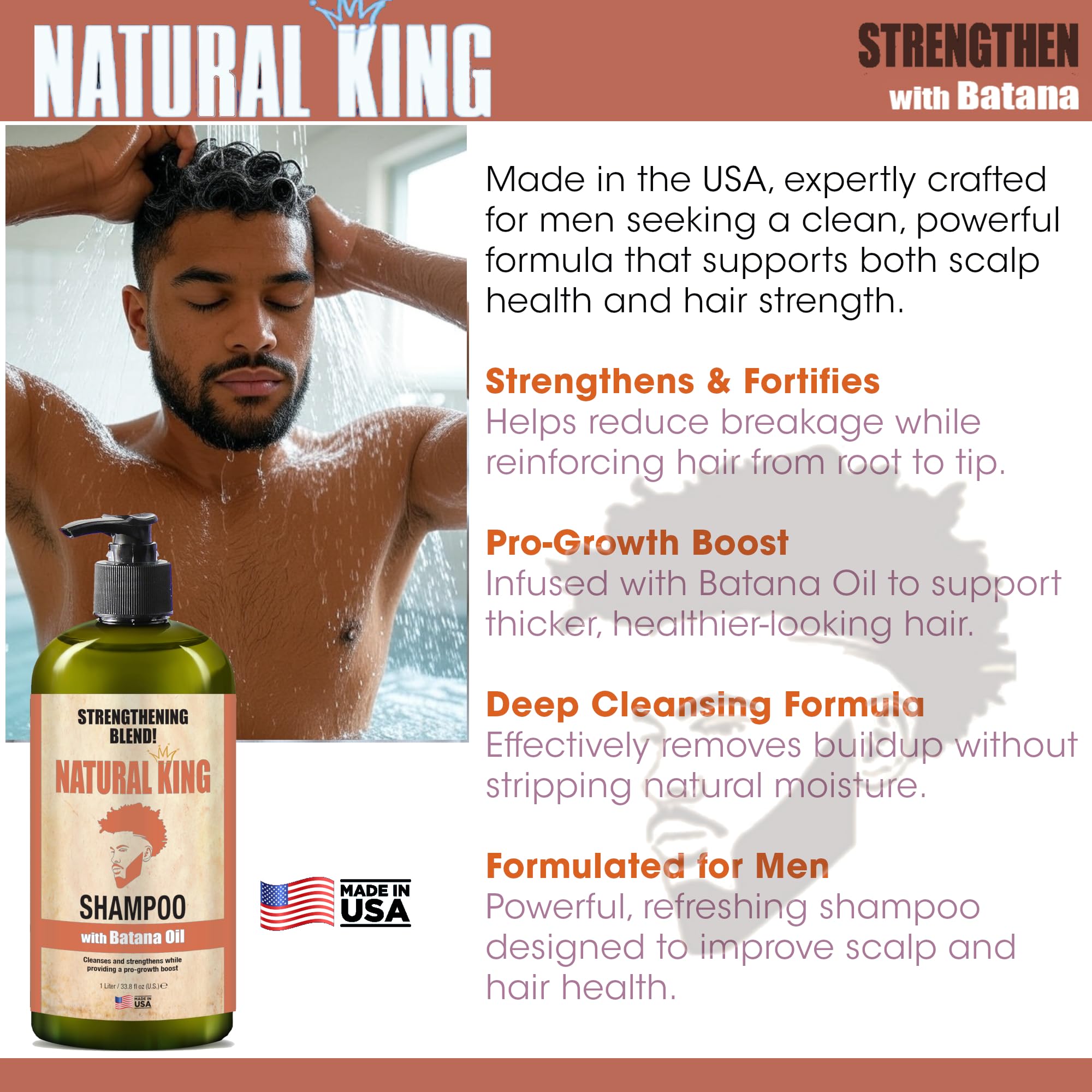 SFC Natural King Strengthening Shampoo with Batana Oil – 33.8 oz for Hair Growth & Thickness