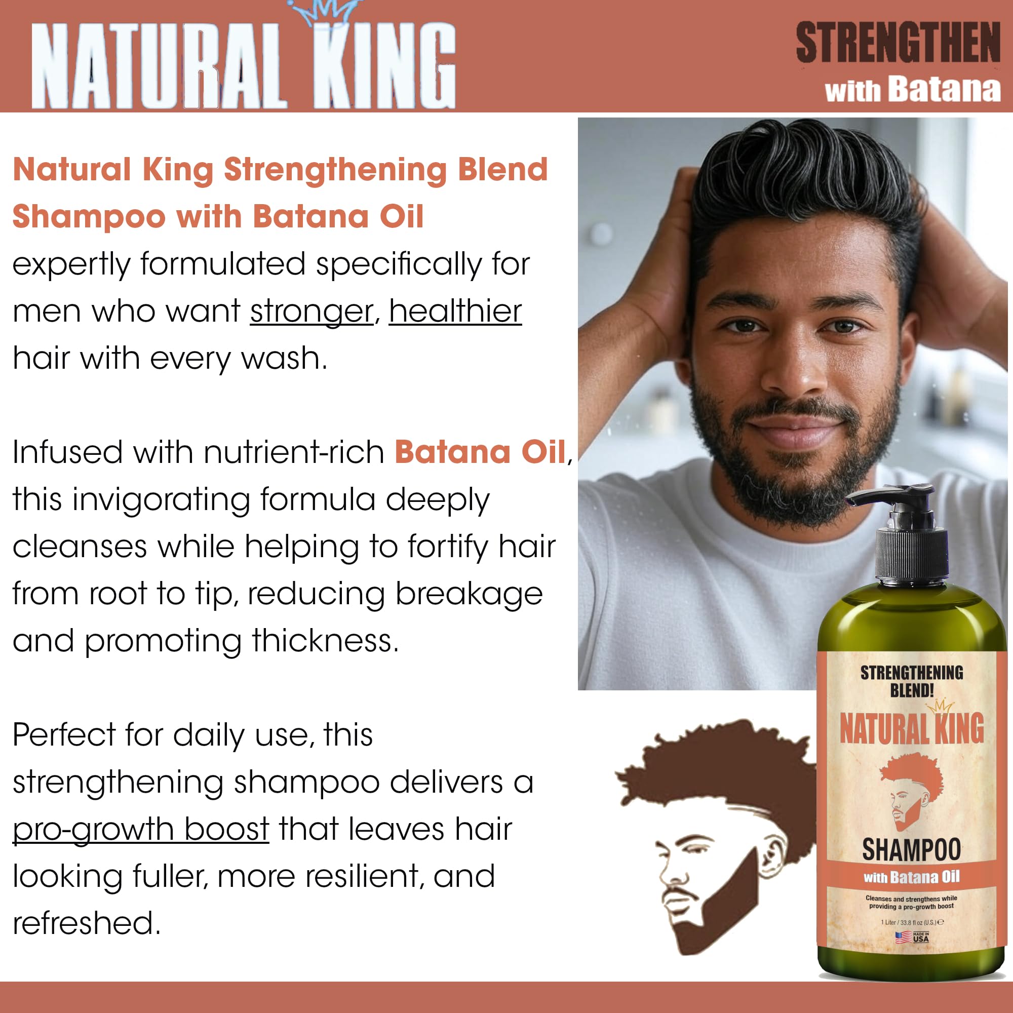 SFC Natural King Strengthening Shampoo with Batana Oil – 33.8 oz for Hair Growth & Thickness