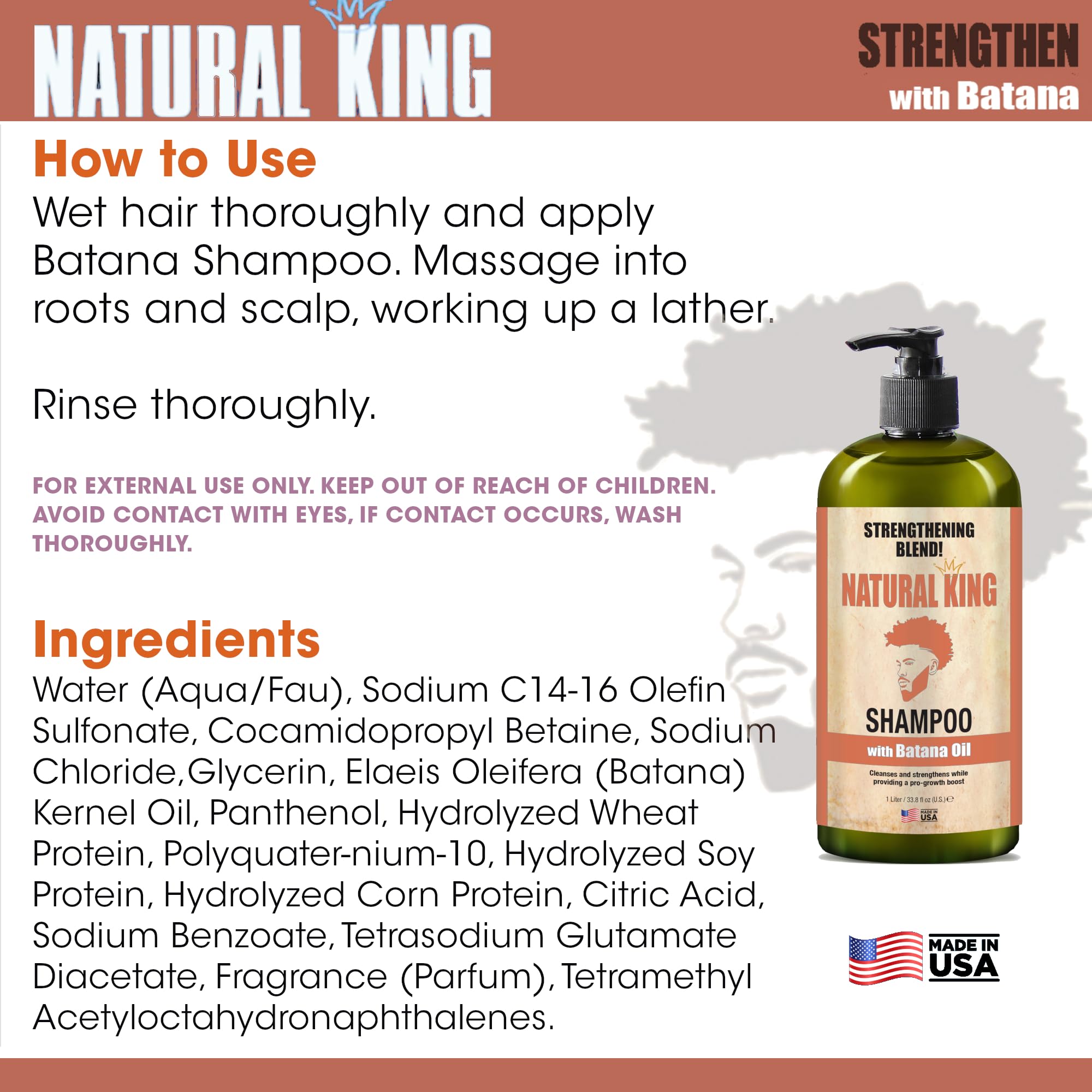 SFC Natural King Strengthening Shampoo with Batana Oil – 33.8 oz for Hair Growth & Thickness