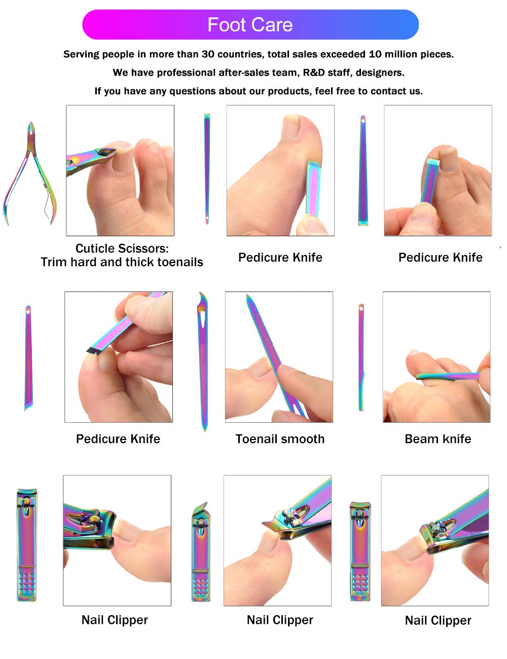 SFYDOM Rainbow Manicure Kit — 18-Piece Nail Clippers Set in Rainbow Leather Case