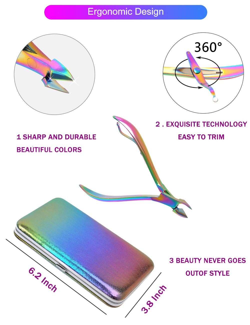 SFYDOM Rainbow Manicure Kit — 18-Piece Nail Clippers Set in Rainbow Leather Case