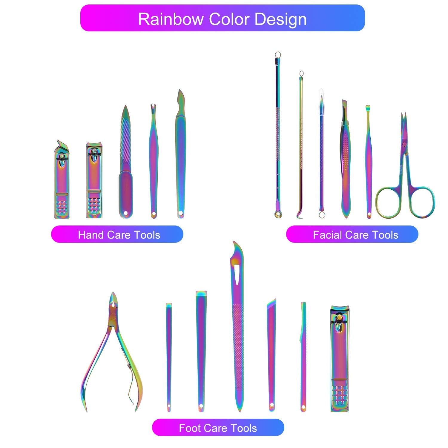 SFYDOM Rainbow Manicure Kit — 18-Piece Nail Clippers Set in Rainbow Leather Case