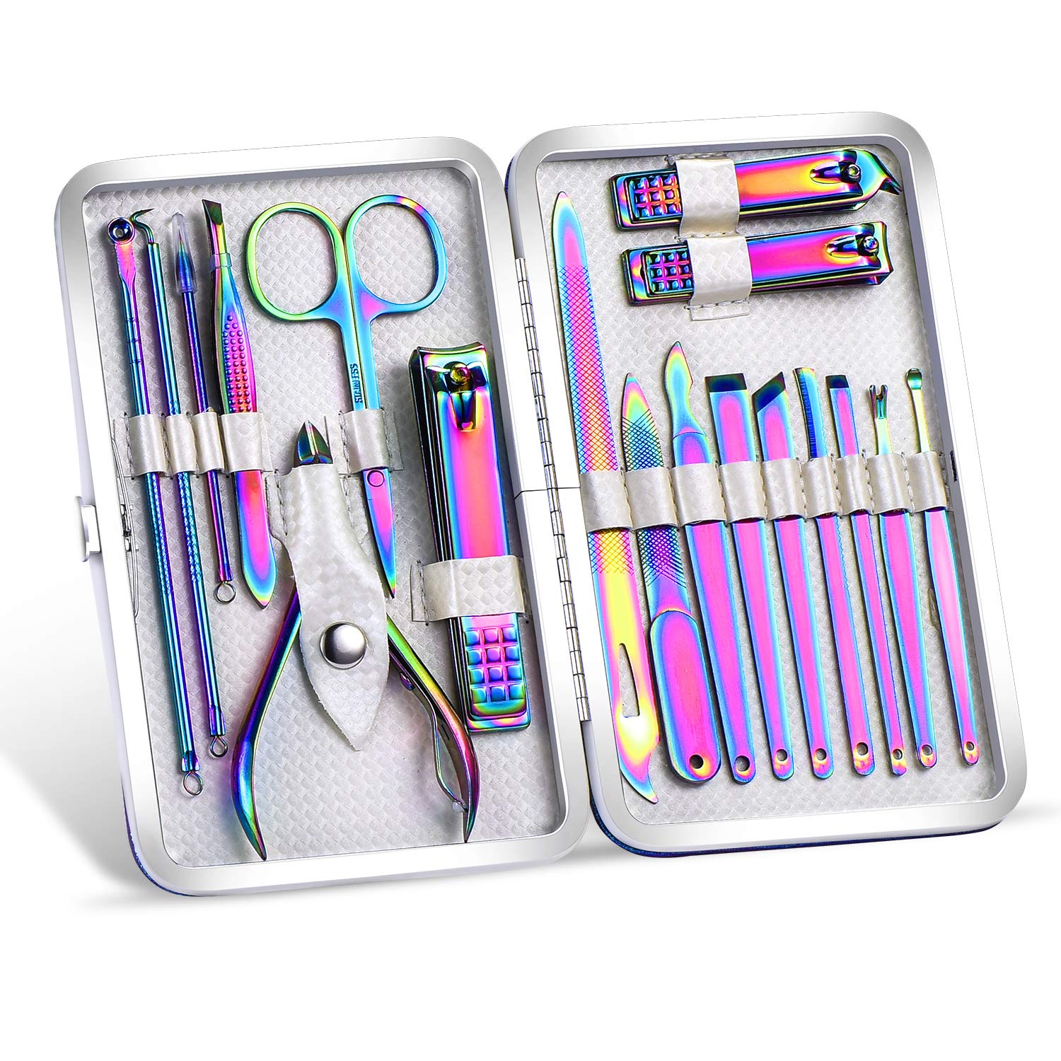 SFYDOM Rainbow Manicure Kit — 18-Piece Nail Clippers Set in Rainbow Leather Case