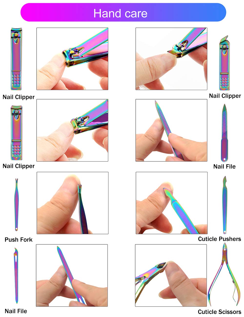 SFYDOM Rainbow Manicure Kit — 18-Piece Nail Clippers Set in Rainbow Leather Case