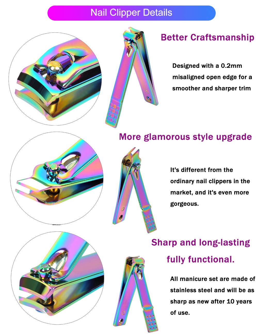 SFYDOM Rainbow Manicure Kit — 18-Piece Nail Clippers Set in Rainbow Leather Case