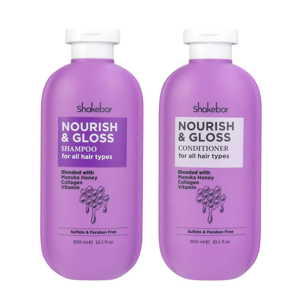 SHAKEBAR Honey Shampoo & Conditioner Set — Manuka Honey, Sulfate-Free, Vegan, All Hair Types (10.1 fl oz)