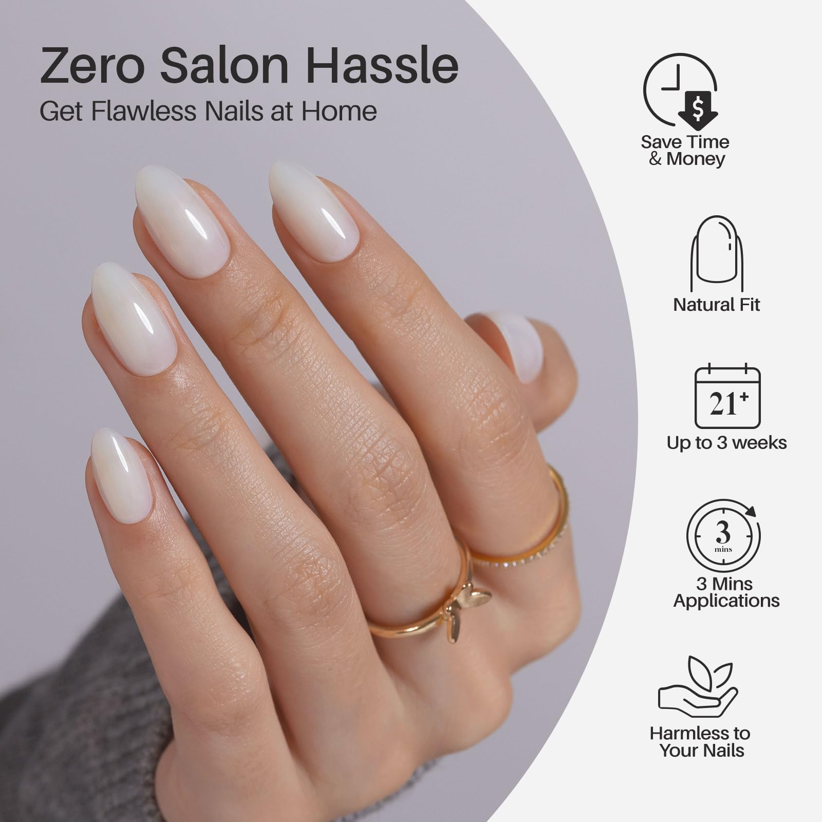 ShangMeng White Soft Gel Almond Press-On Nails – 32 Reusable Nails in 16 Sizes