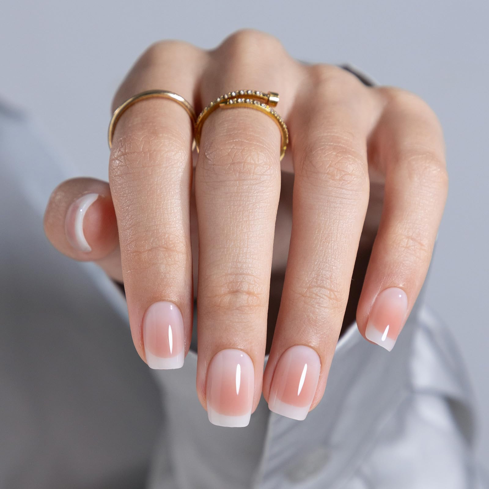 SHANGMENG Ombre French Tip Press-On Nails – Soft Gel, No Fade Out, Seamless Fit, 32 Nails Kit
