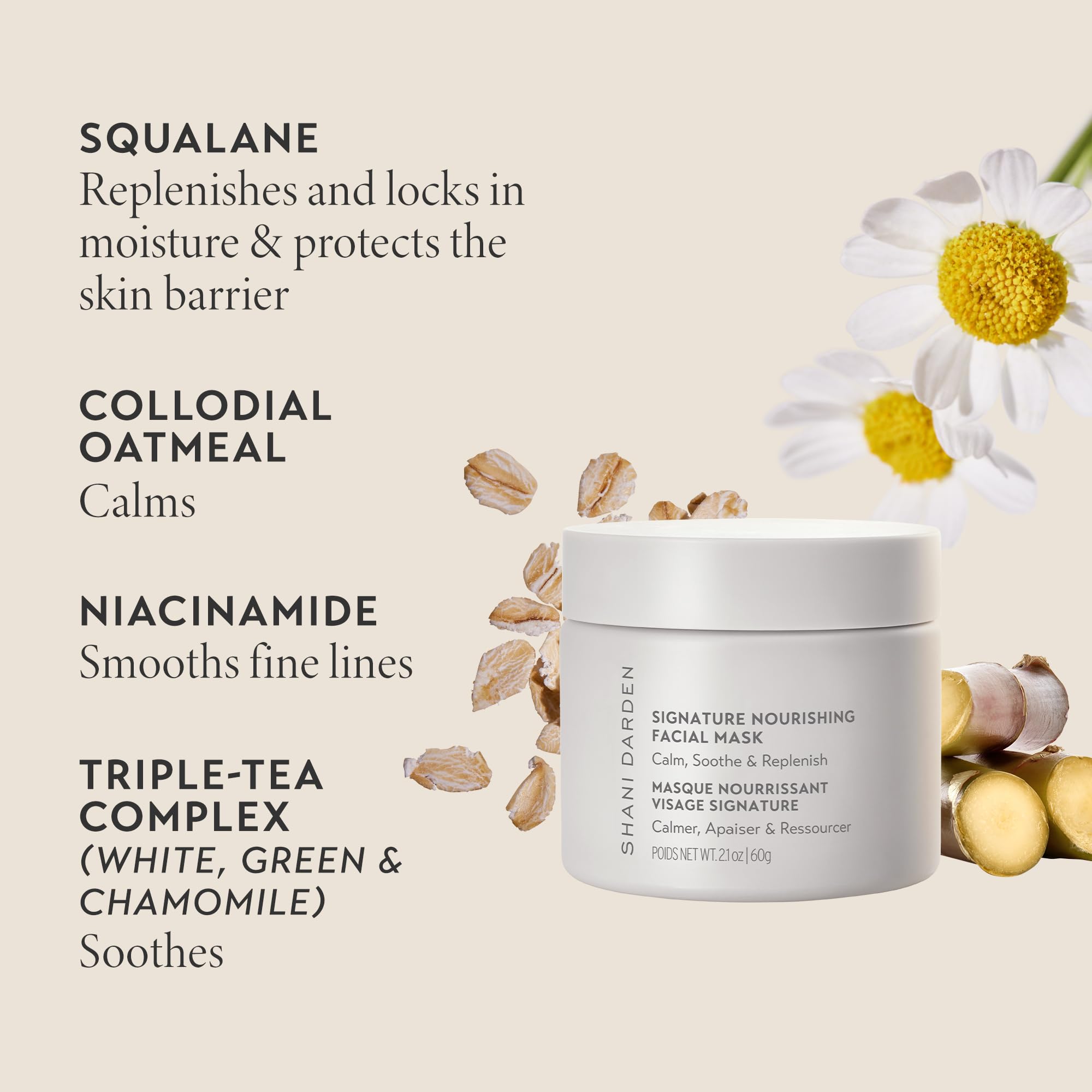 SHANI DARDEN Signature Nourishing Facial Mask – Calming Bentonite Clay Mask with Colloidal Oatmeal & Squalane, 2.1 fl oz