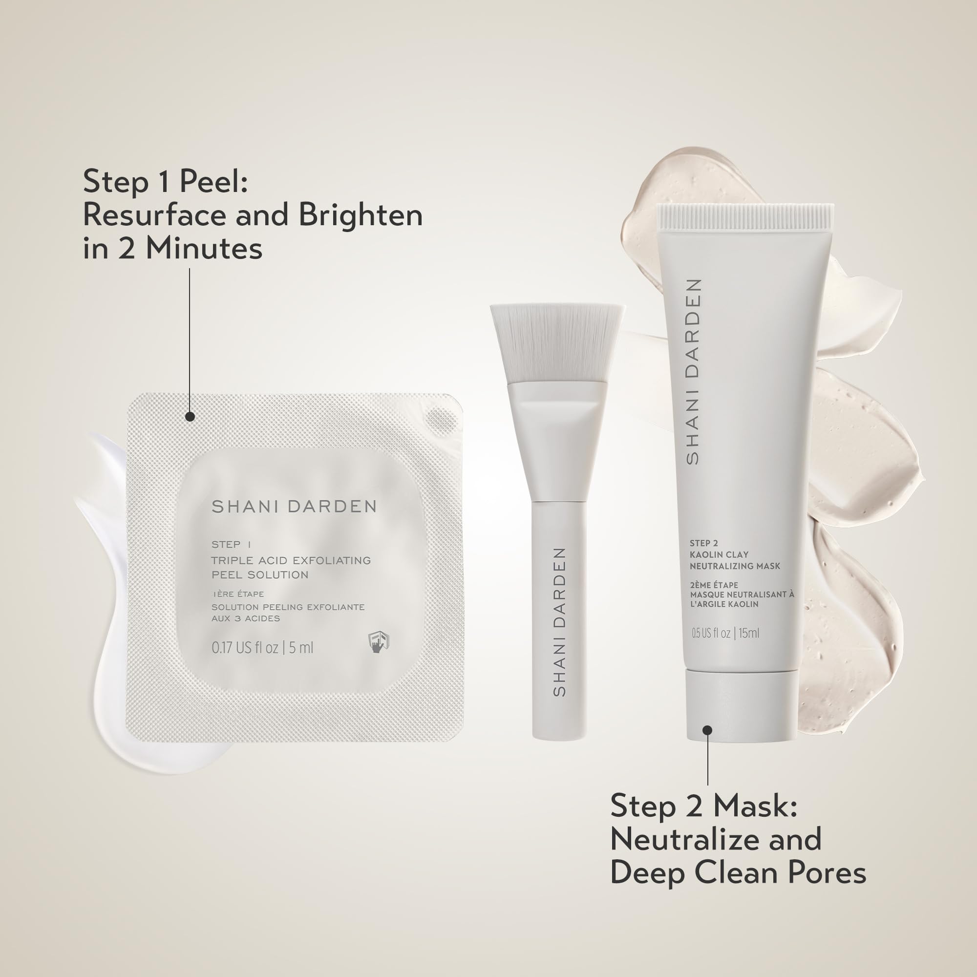SHANI DARDEN Triple Acid Peel Kit Mini — 2-Step Exfoliating Peel + Kaolin Mask (0.5 fl oz)
