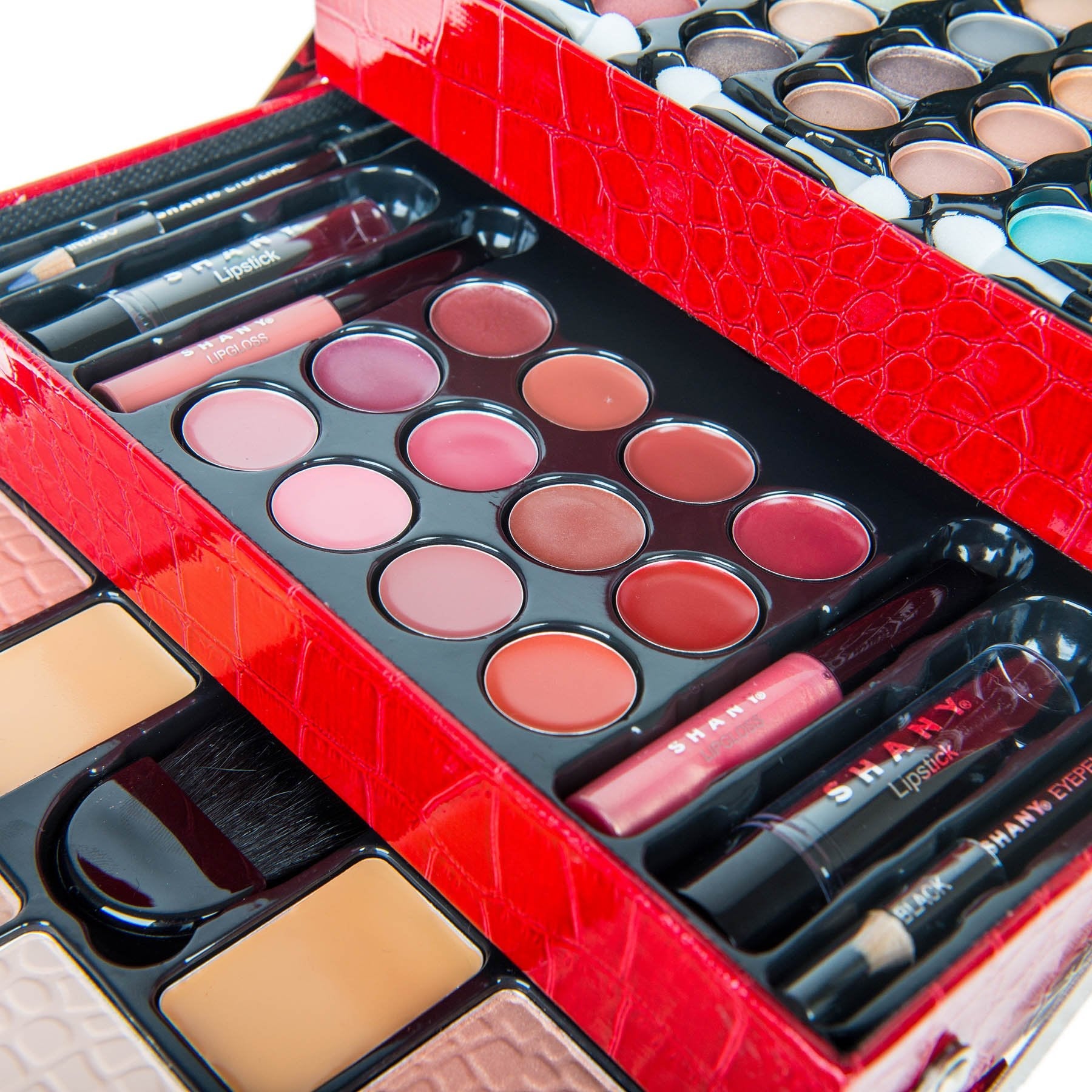 SHANY All In One Makeup Set - 67 Colors Eyeshadow, Blush, Face Powder, Lipstick & Liners in Reusable Red Train Case