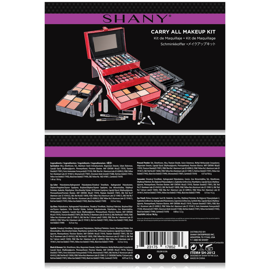 SHANY All In One Makeup Set - 67 Colors Eyeshadow, Blush, Face Powder, Lipstick & Liners in Reusable Red Train Case