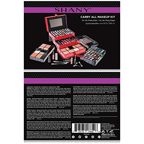 SHANY All In One Makeup Set - 67 Colors Eyeshadow, Blush, Face Powder, Lipstick & Liners in Reusable Red Train Case