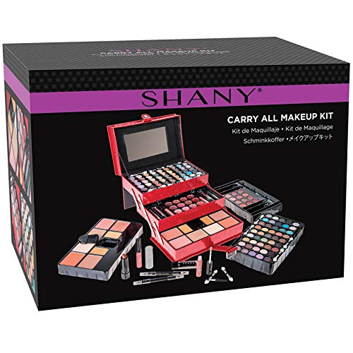 SHANY All In One Makeup Set - 67 Colors Eyeshadow, Blush, Face Powder, Lipstick & Liners in Reusable Red Train Case