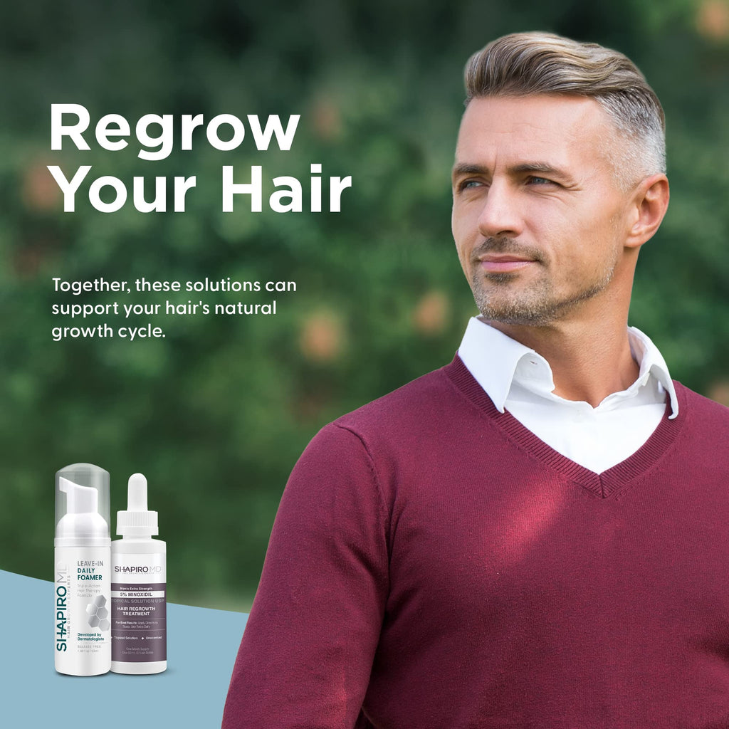 Shapiro MD Hair Growth Experts Mens Regrowth Travel Kit: 5% Minoxidil Leave-In Foamer for Thicker, Fuller Hair (1 Month)