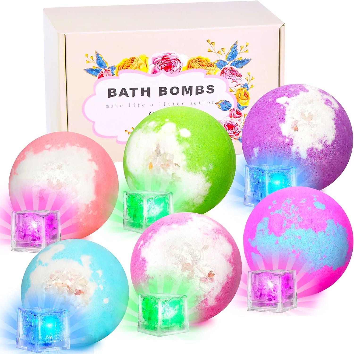 SHARLOVY Light Up Bath Bombs Gift Set – 6 x 4.23 oz with Essential Oils
