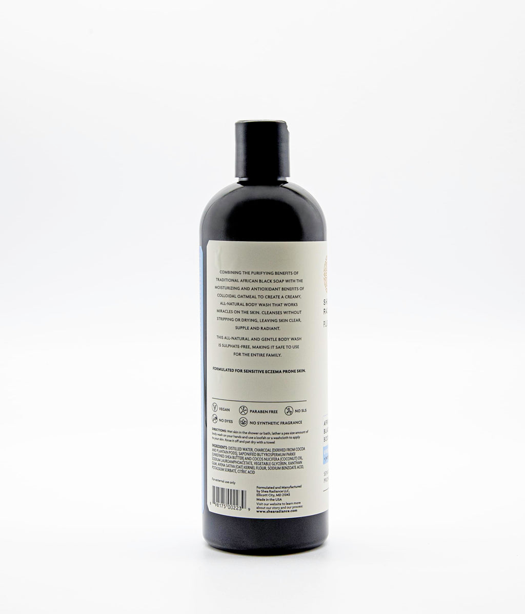 Shea Radiance African Black Soap Body Wash – Unscented (16 oz) | Dry Skin, Eczema & Blemish Cleanser