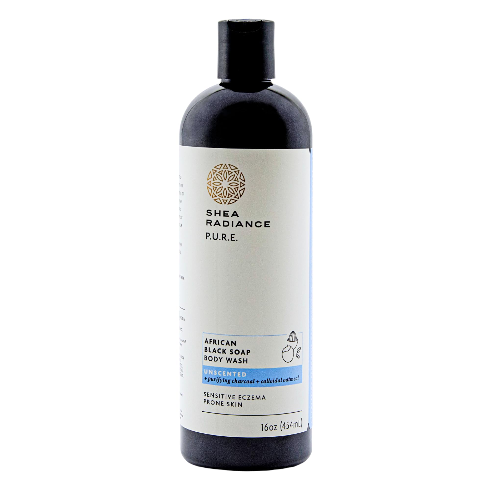 Shea Radiance African Black Soap Body Wash – Unscented (16 oz) | Dry Skin, Eczema & Blemish Cleanser