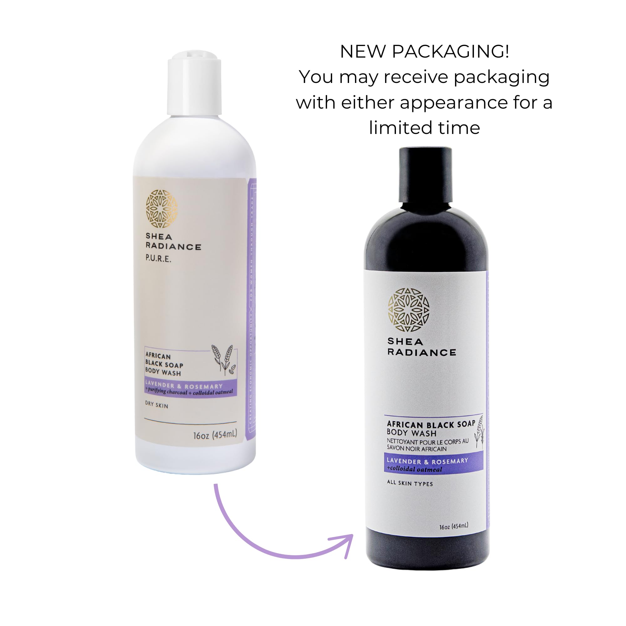 Shea Radiance African Black Soap Body Wash with Lavender Rosemary – Detoxifying, Moisturizing Cleanser for Dry Skin (16 oz)