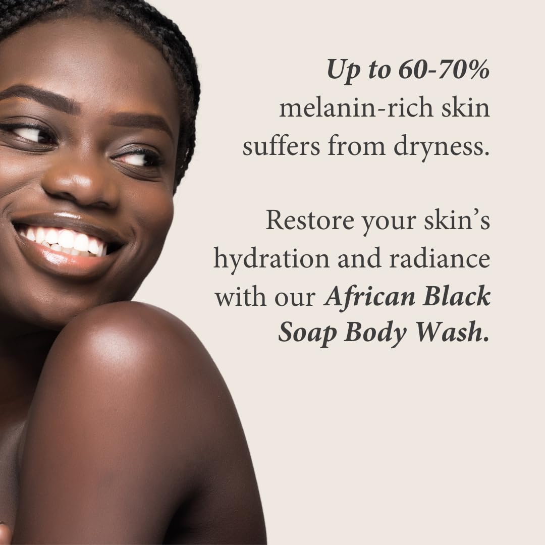 Shea Radiance African Black Soap Body Wash – Unscented (16 oz) | Dry Skin, Eczema & Blemish Cleanser