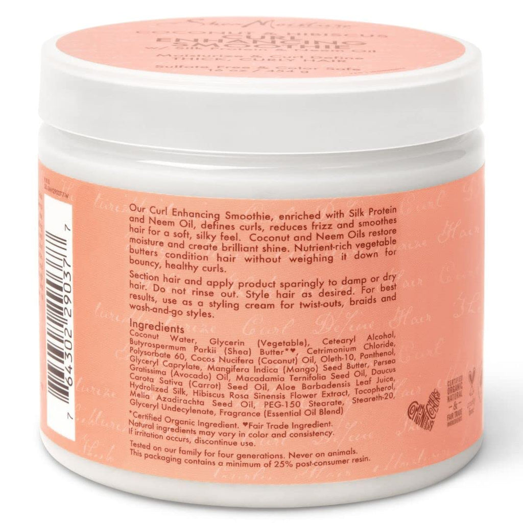 SheaMoisture Coconut & Hibiscus Curl Enhancing Smoothie with Shea Butter - Sulfate Free, Paraben Free, Anti-Frizz Moisture & Shine (2 Pack - 16 Fl Oz Each)