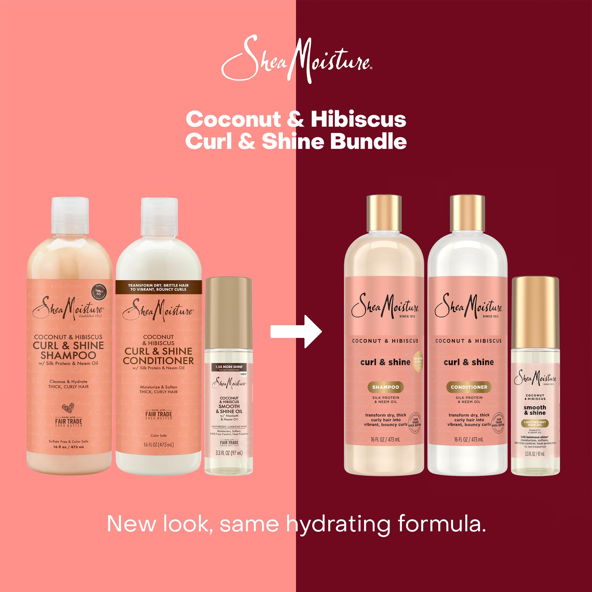 SheaMoisture Coconut & Hibiscus Curl & Shine Set – Shampoo, Conditioner & Smooth & Shine Oil