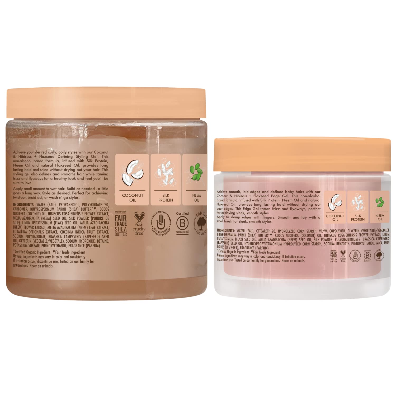 SheaMoisture Hair Styling Gel with Coconut & Hibiscus for Thick Curly Hair (15 oz) + Flaxseed Edge Control (3.5 oz) – Paraben-Free