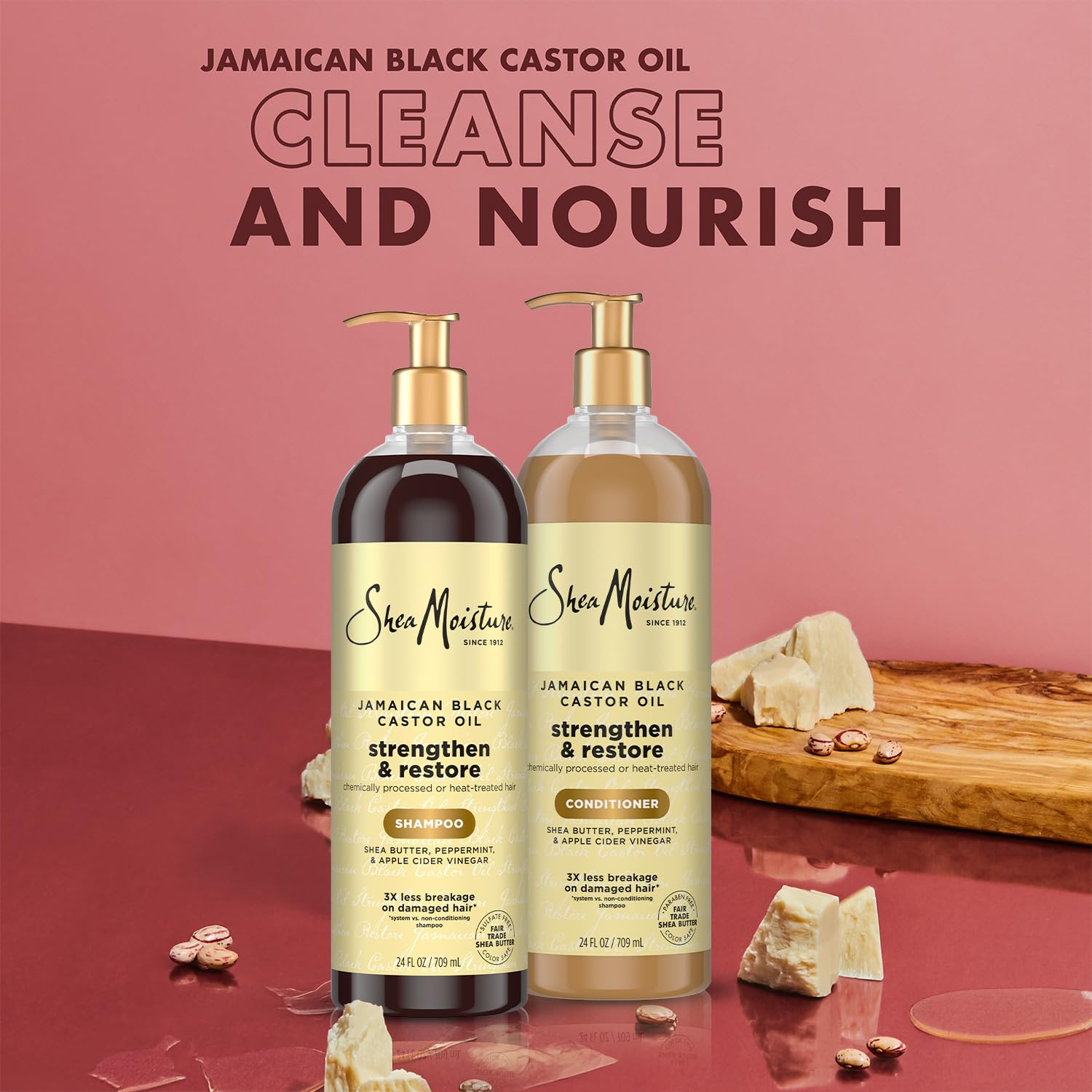 SheaMoisture Jamaican Black Castor Oil Strengthen & Restore Shampoo & Conditioner Set – 24 oz Each