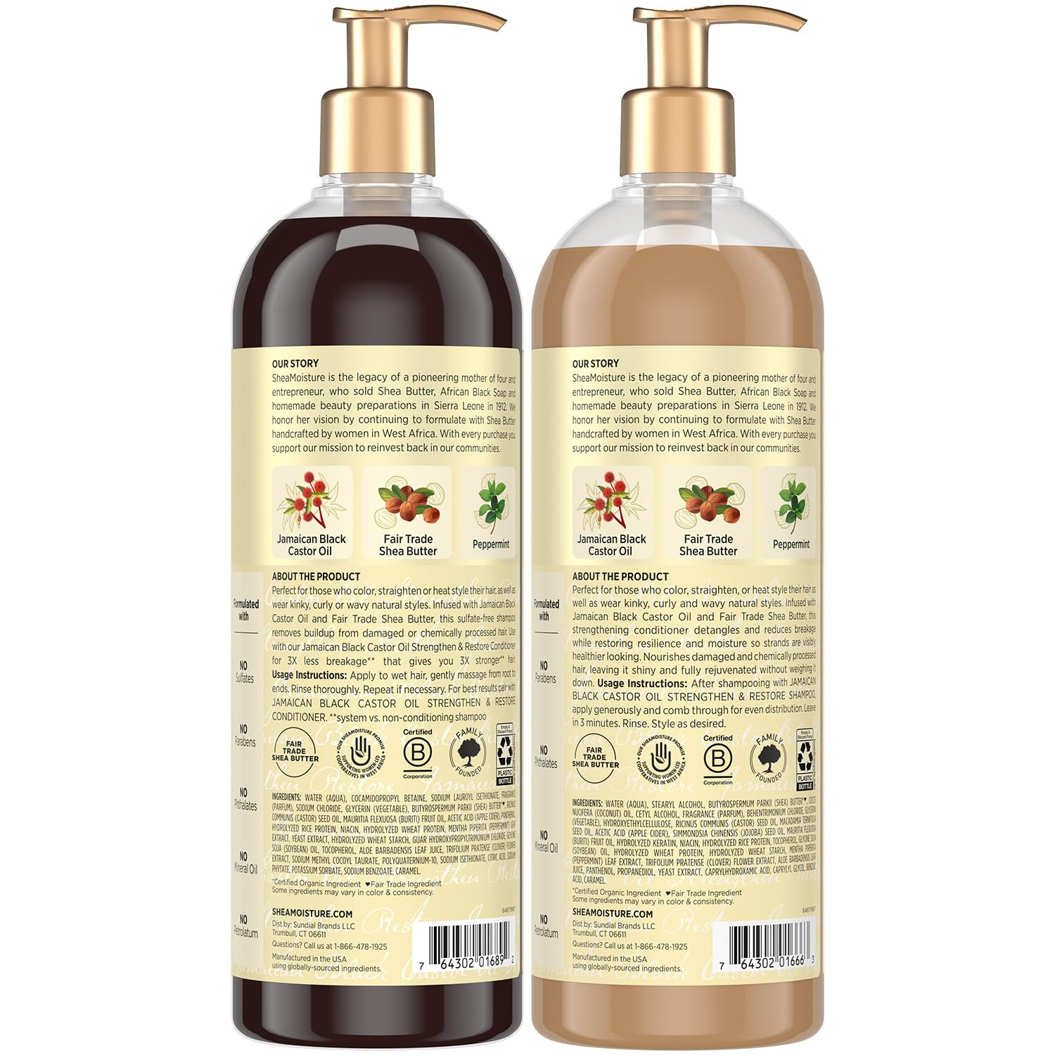 SheaMoisture Jamaican Black Castor Oil Strengthen & Restore Shampoo & Conditioner Set – 24 oz Each