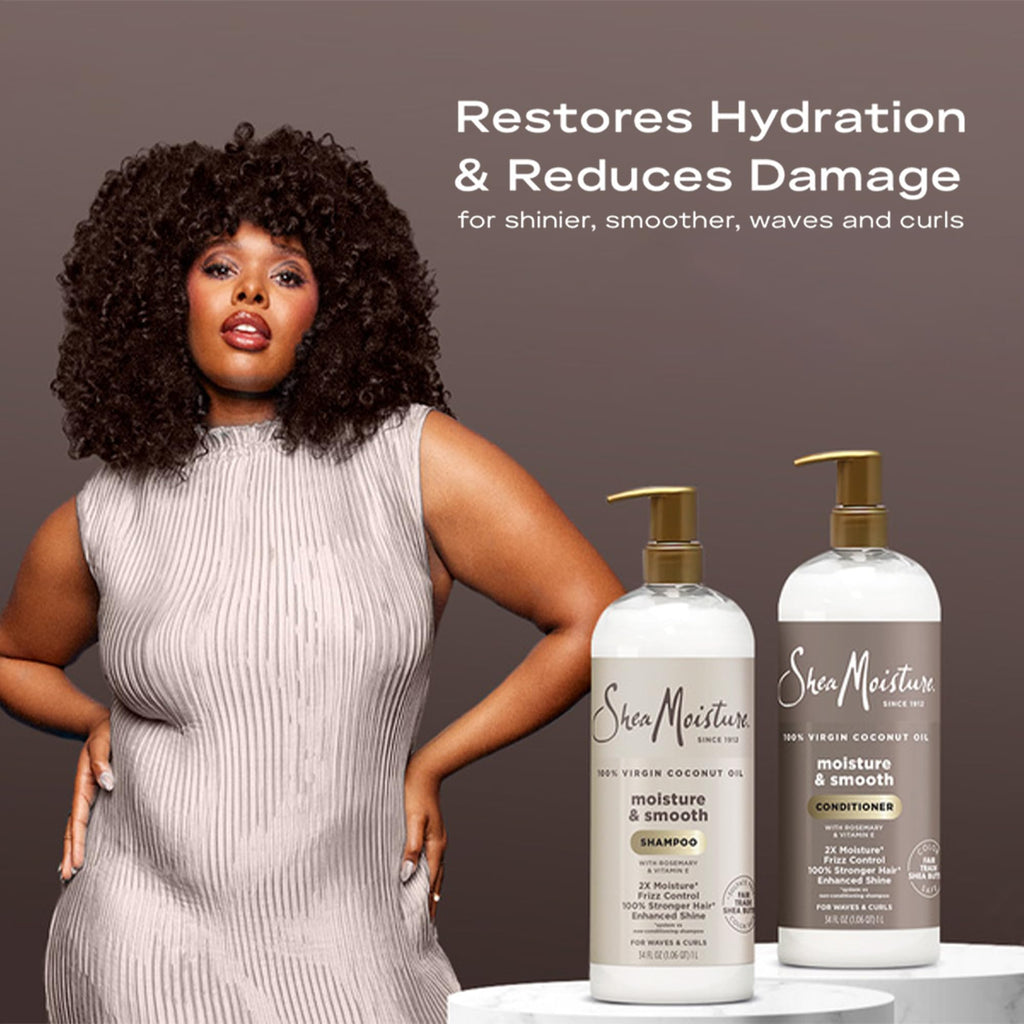 SheaMoisture Moisture & Smooth Shampoo & Conditioner – Frizz Control for Wavy & Curly Hair, 34 oz