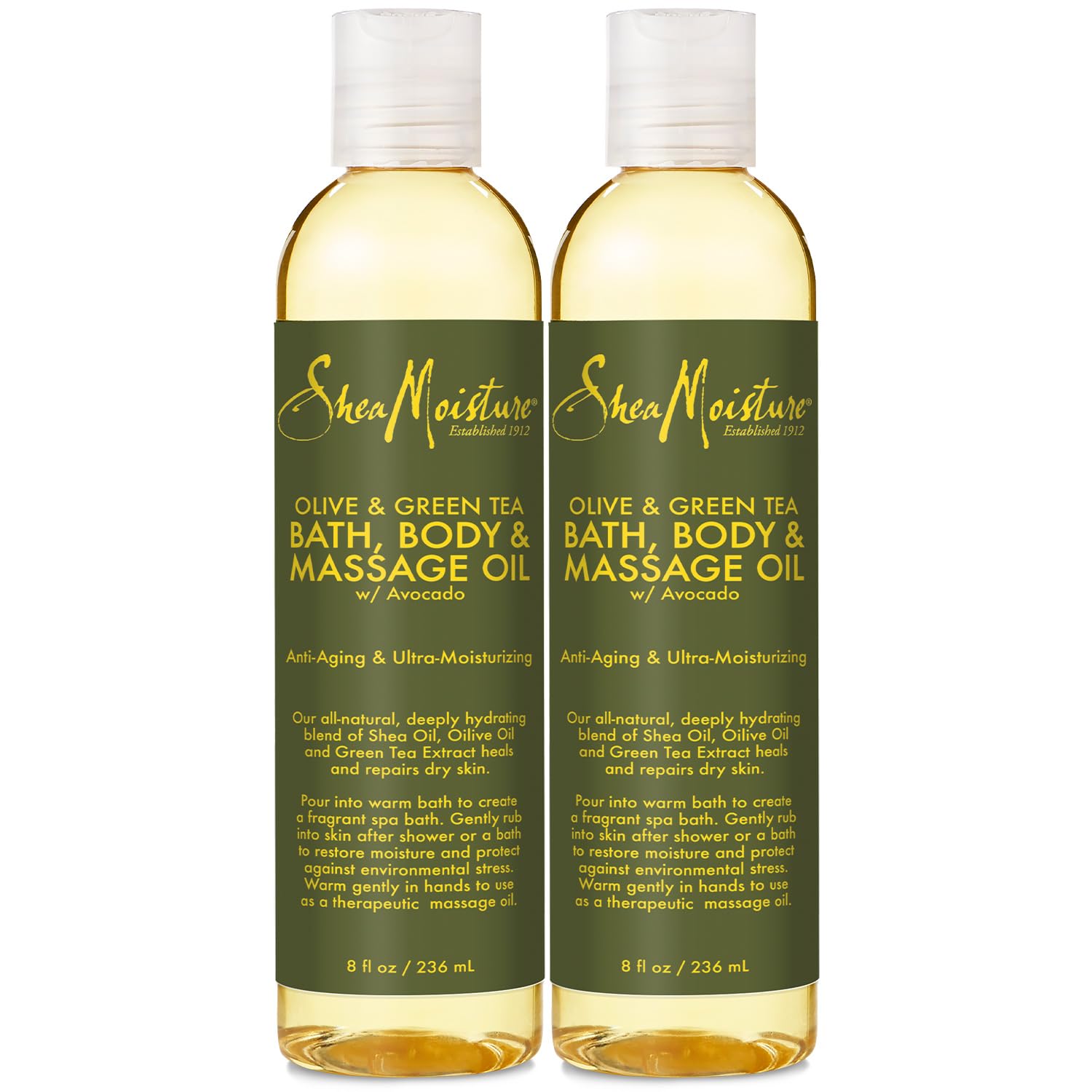SheaMoisture Olive & Green Tea Bath, Body & Massage Oil (2-Pack) – Avocado Oil, Ultra-Moisturizing for Dry Skin