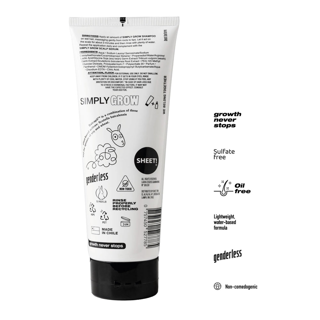 Sheet! Hair Growth Shampoo — 8.45 oz (250 ml), 3% Baicapil, Lightweight, Vegan, Sulfate/Salt/Silicone Free
