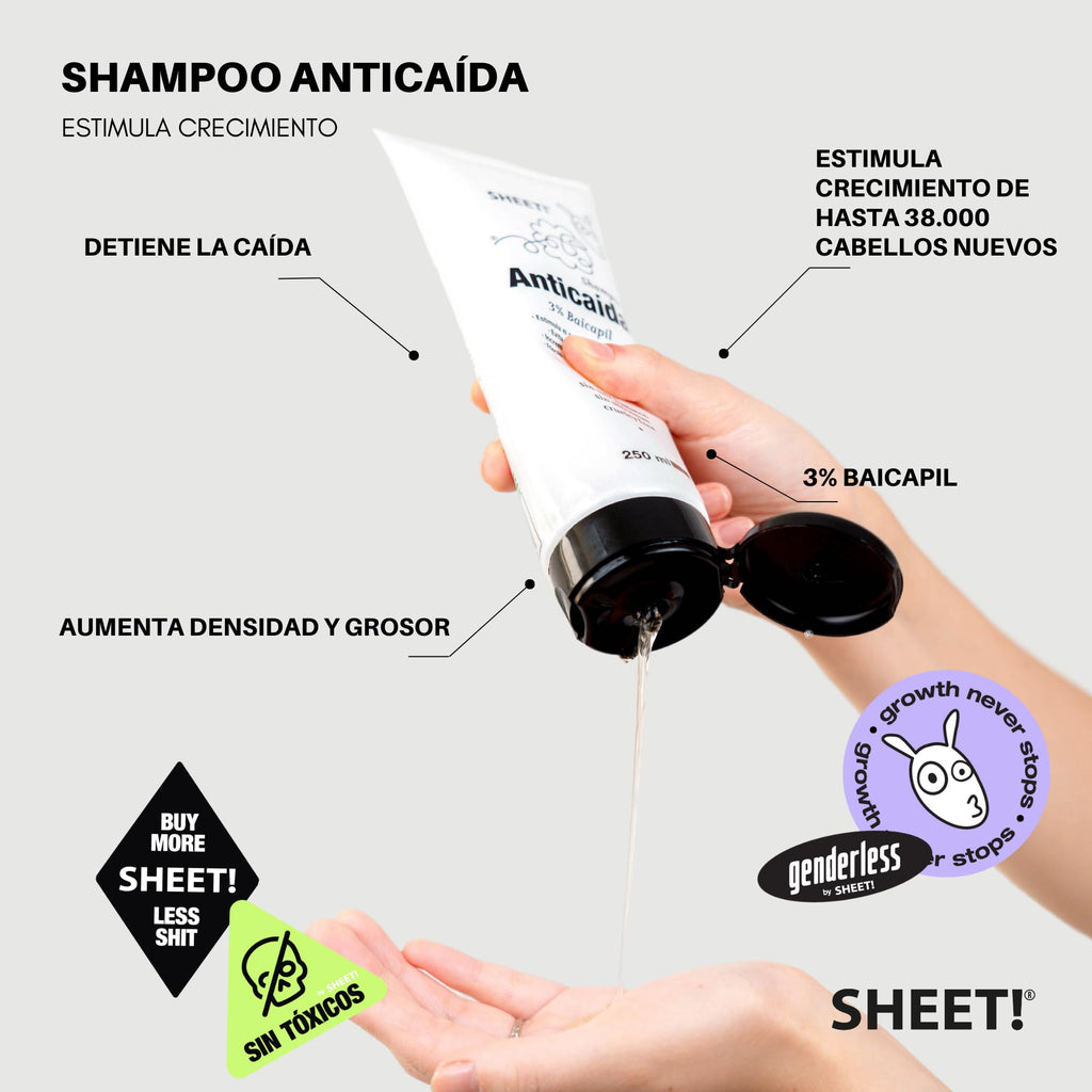 Sheet! Hair Growth Shampoo — 8.45 oz (250 ml), 3% Baicapil, Lightweight, Vegan, Sulfate/Salt/Silicone Free