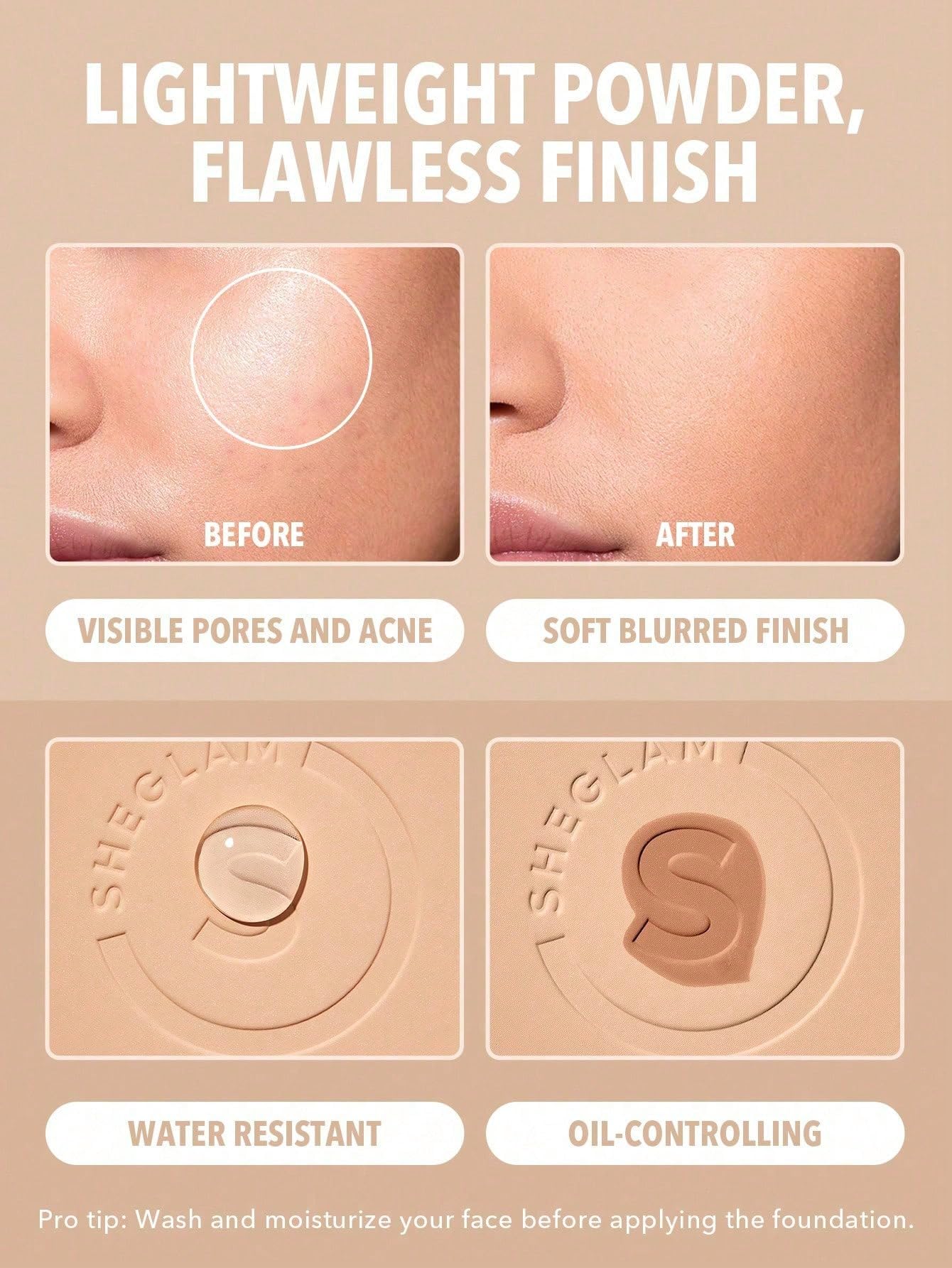 SHEGLAM Skin-Focus Full Coverage Powder Foundation – Oil-Control, Lightweight (Wheat)