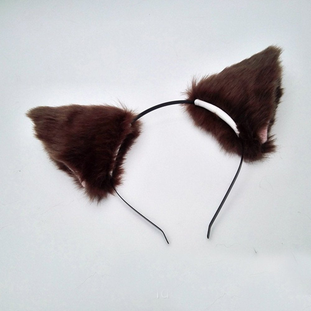Sheicon Cat Ears Furry Neko Headband Brown | Anime Cosplay Hair Clip for Halloween Parties